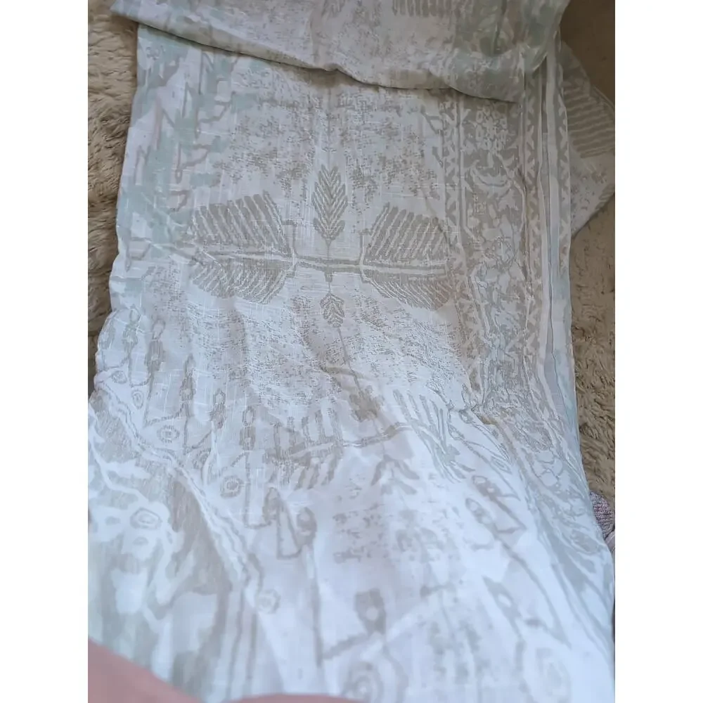 West Elm Ikat Curtain Panels 48 x 108 Set of 2 Green Tan Cream Cotton Sheer Tab
